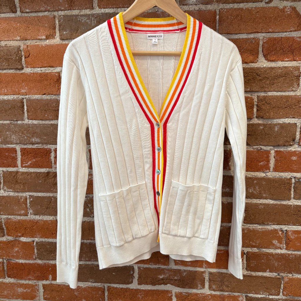 Minnie Rose Cotton Cashmere Preppy Striped Cardigan With Pockets! Size S